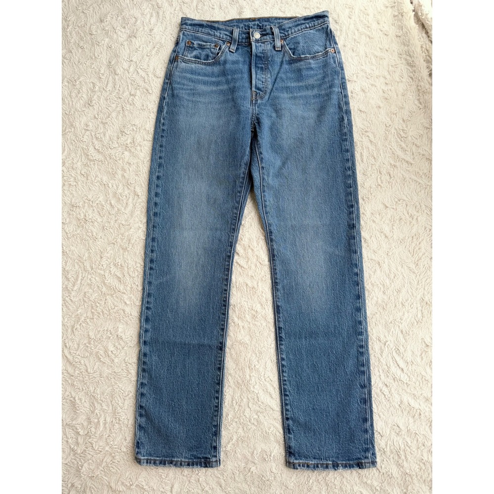 Levis 501 Original Fit Jeans Straight Leg Worn In Medium Indigo Wash Womens 27 - Picture 11 of 13